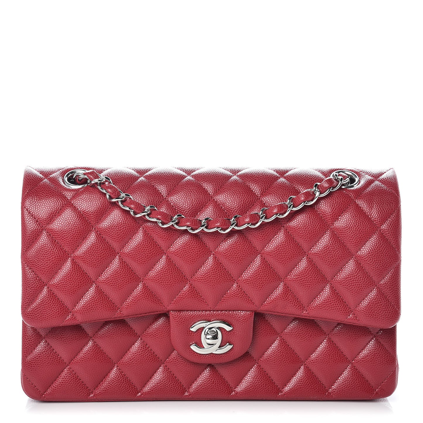 Caviar Quilted Medium Double Flap Dark Red