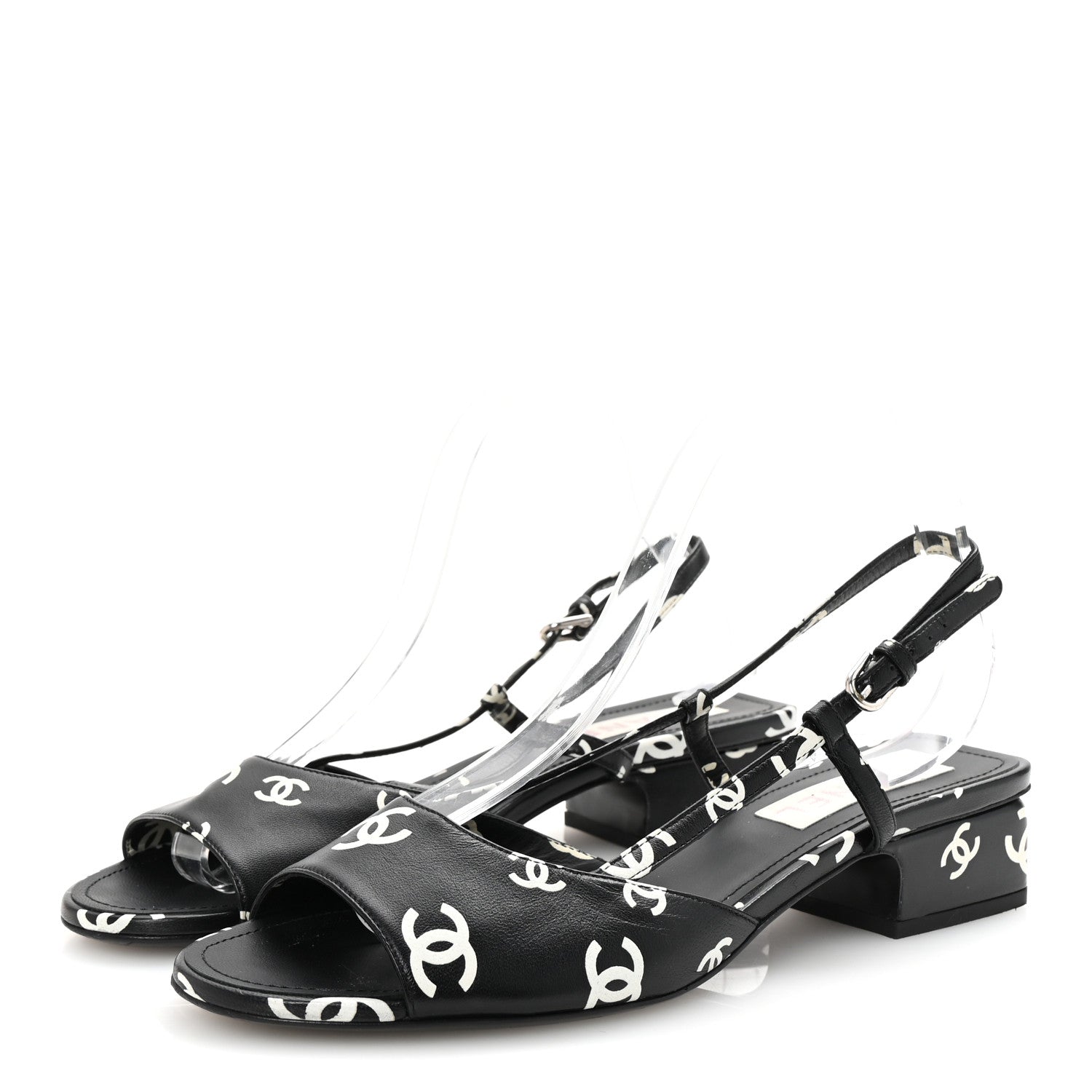 Chanel Printed Lambskin CC Slingback Sandals 41 Black White 4 of 8