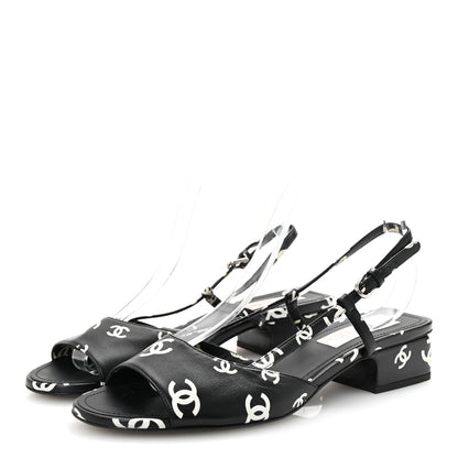 Chanel Printed Lambskin CC Slingback Sandals 41 Black White 4 of 8