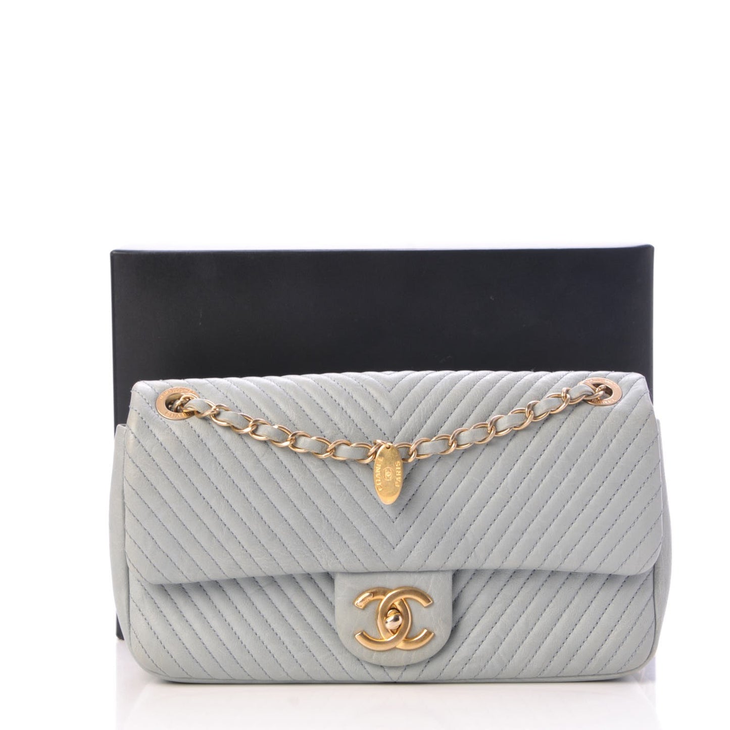 Calfskin Surpique Chevron Medium Flap Grey