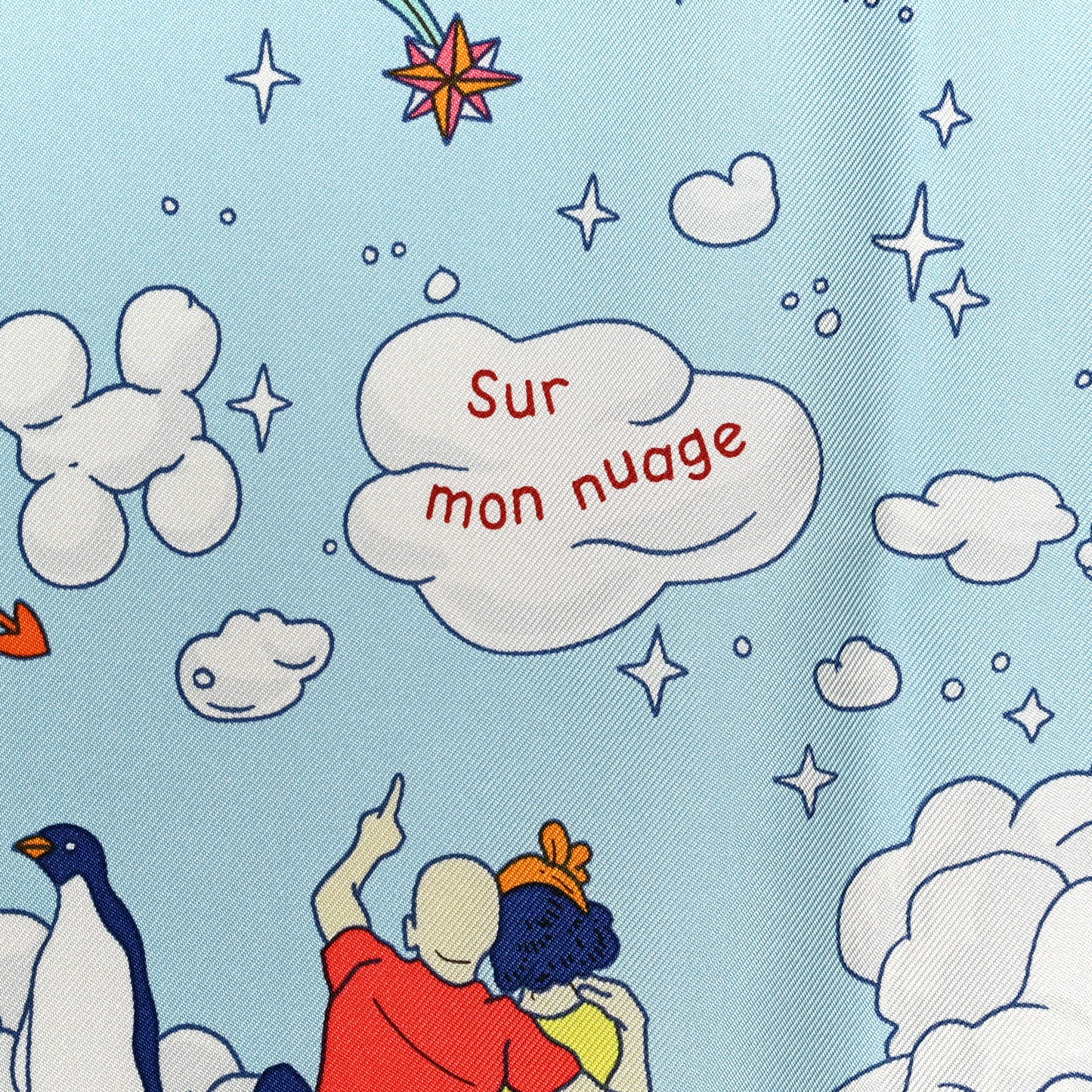 Silk Sur Mon Nuage Scarf 90 Creme Bleu Clair
