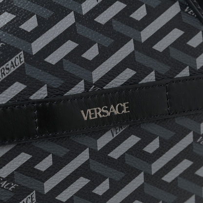 Versace Coated Canvas Calfskin La Greca Signature Travel Bag Black Grey 8 of 10