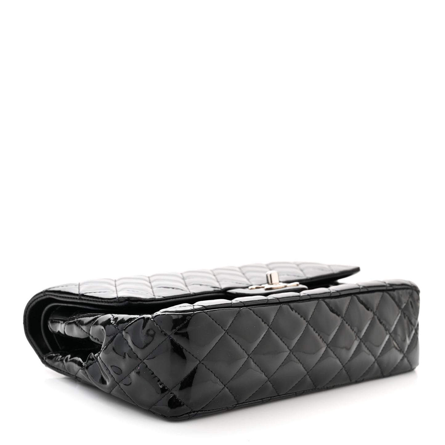 Patent Quilted Medium Double Flap Black