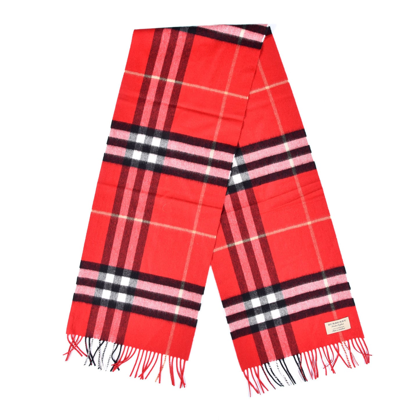 Cashmere Giant Check Fringe Scarf Military Red