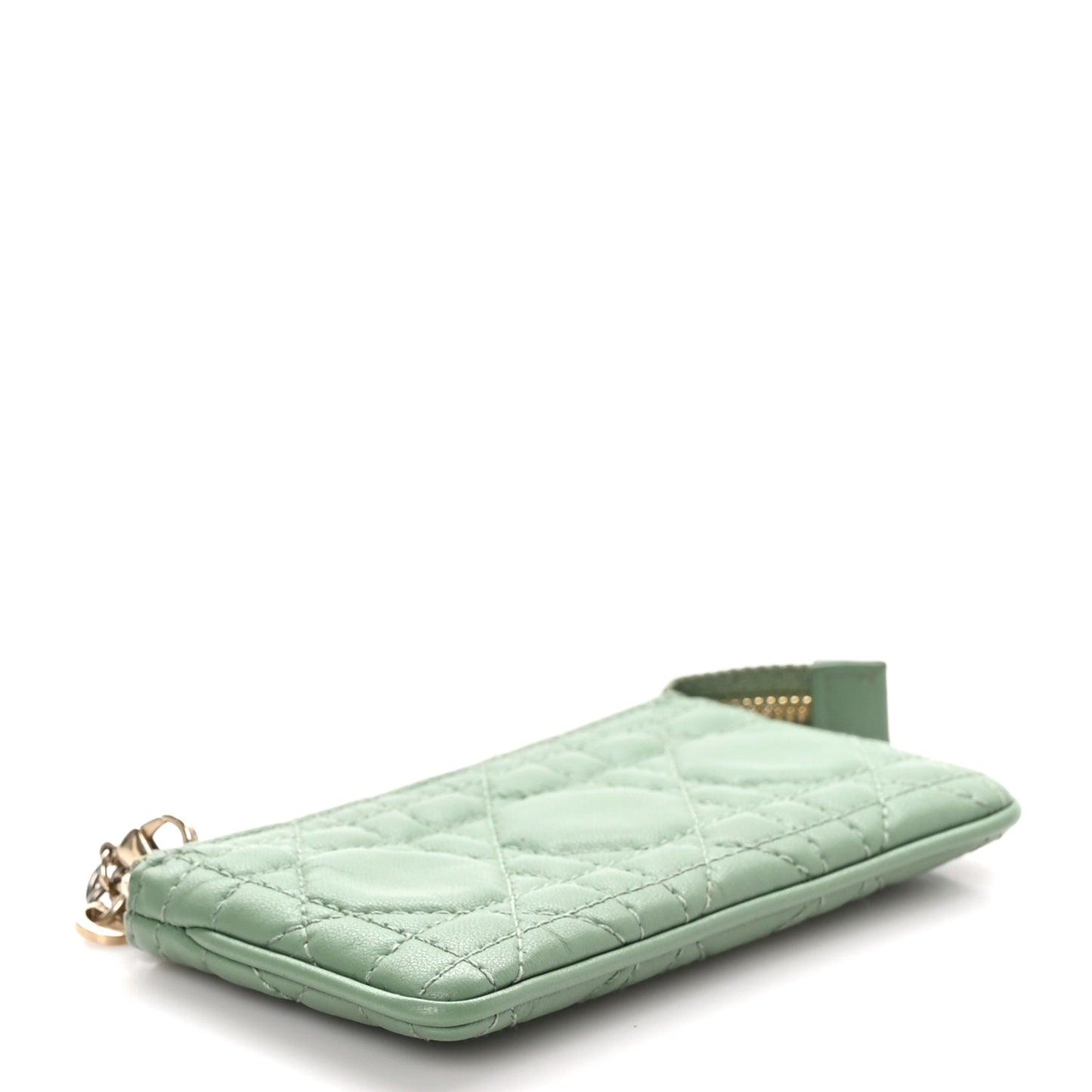 Lambskin Cannage Lady Dior Zipped Key Case Green
