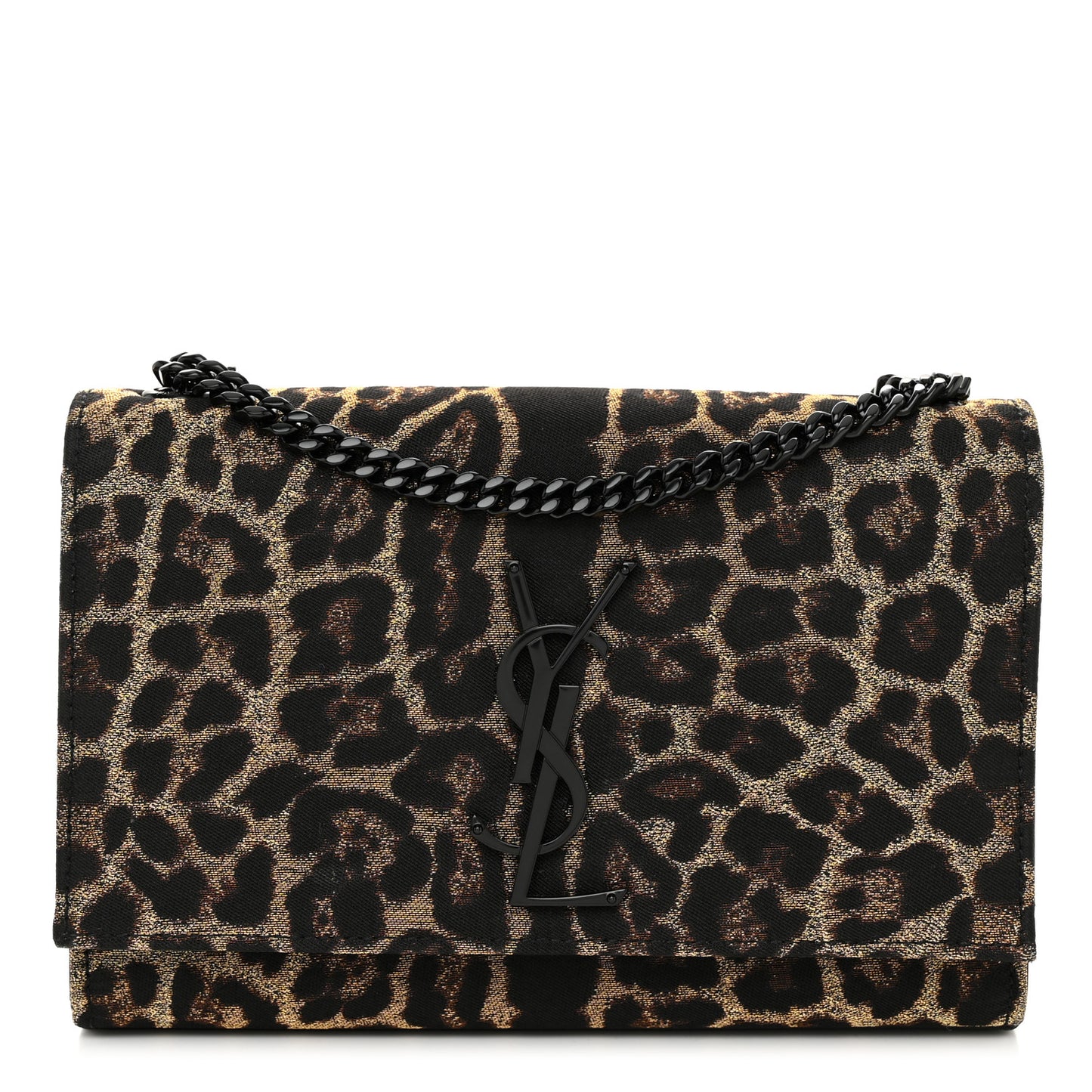 Jacquard Leopard Small Monogram Kate Satchel Oro Natural