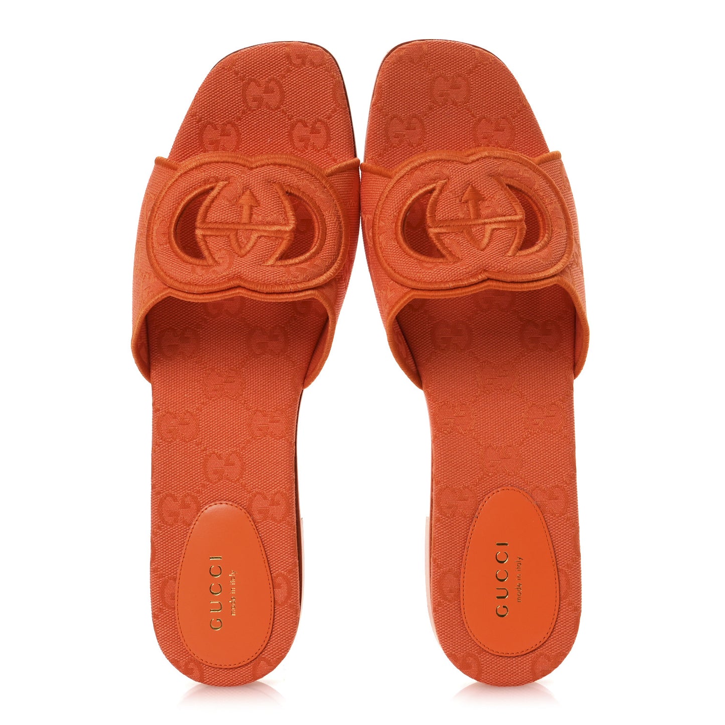 Canvas Interlocking G Cut Out Slide Sandals 40 Orange