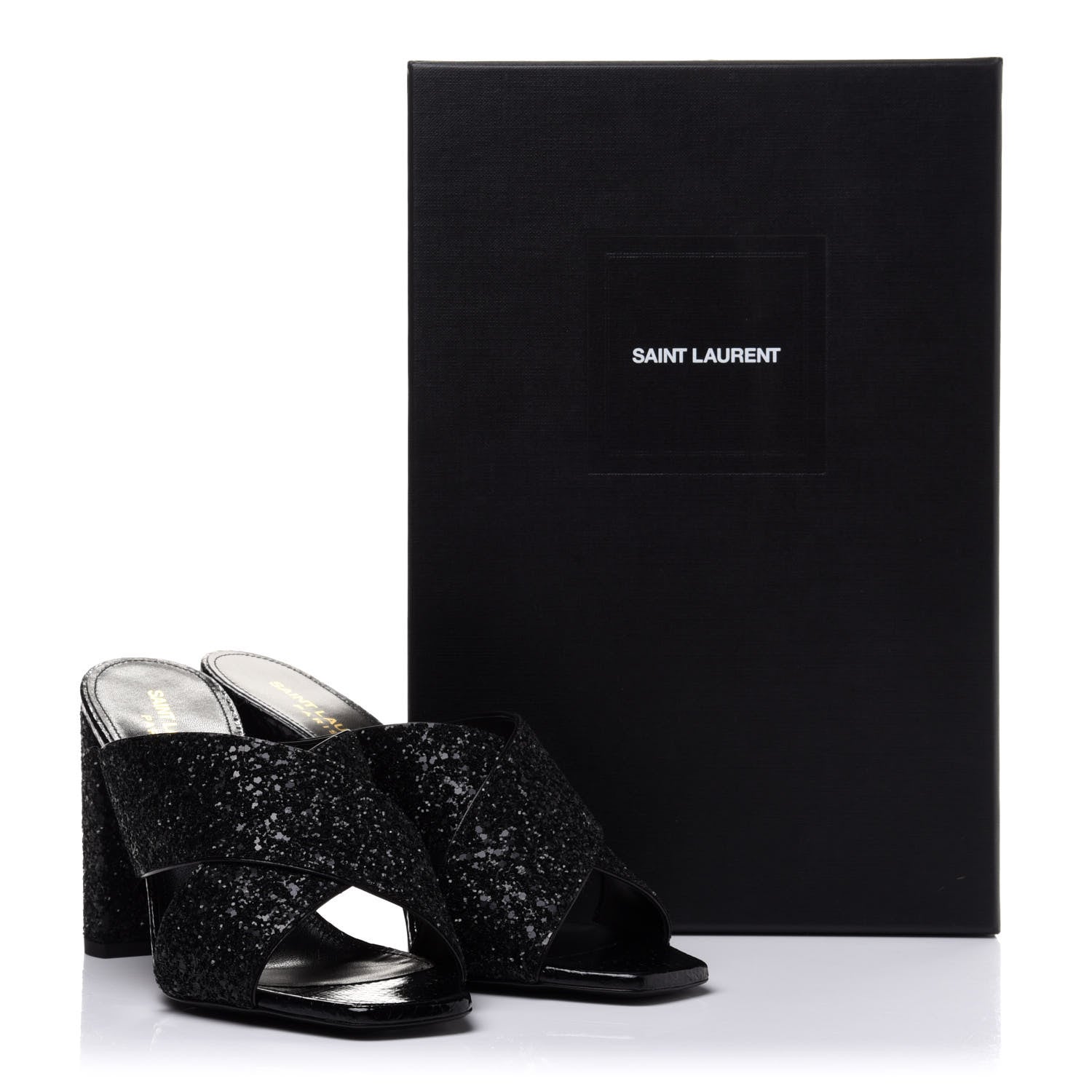 Saint Laurent Glitter LouLou 70 Mule Sandals 38.5 Black 9 of 9