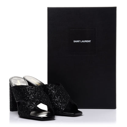 Saint Laurent Glitter LouLou 70 Mule Sandals 38.5 Black 9 of 9