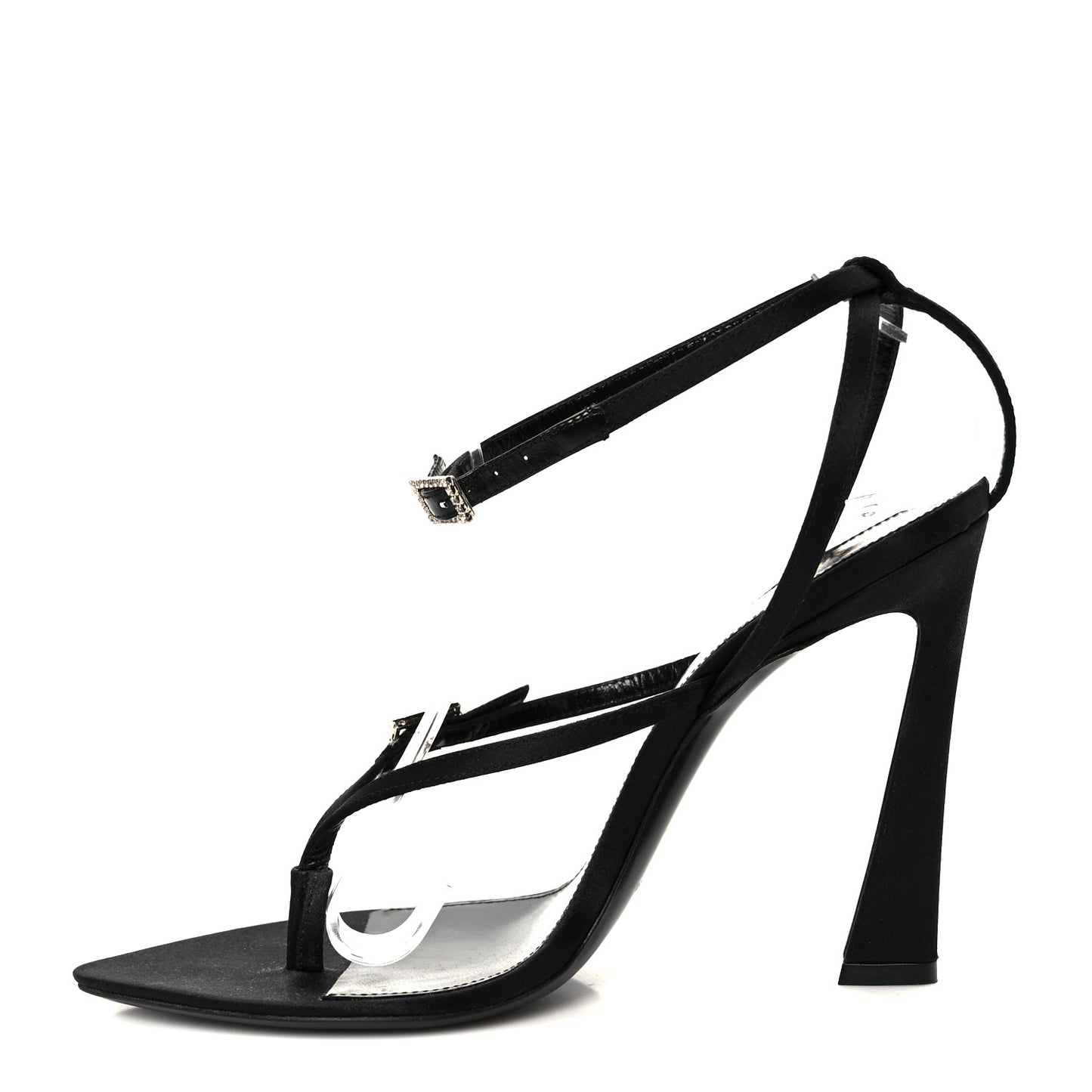 Crepe Satin Crystal Nadja 105 Ankle Strap Sandals 37 Black