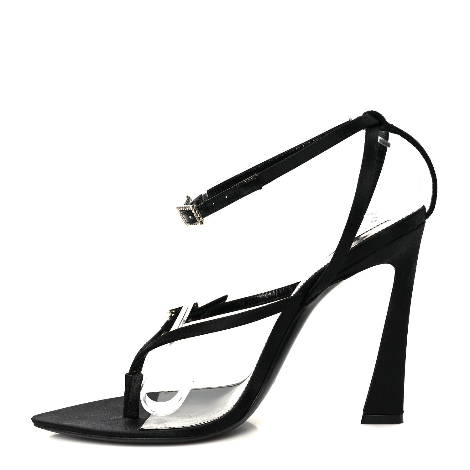 Saint Laurent Crepe Satin Crystal Nadja 105 Ankle Strap Sandals 37 Black 1 of 9
