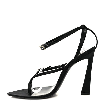 Saint Laurent Crepe Satin Crystal Nadja 105 Ankle Strap Sandals 37 Black 1 of 9