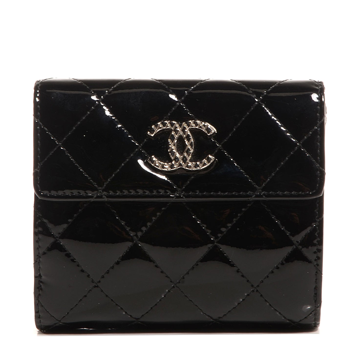 Patent Quilted Brilliant French Wallet Black
