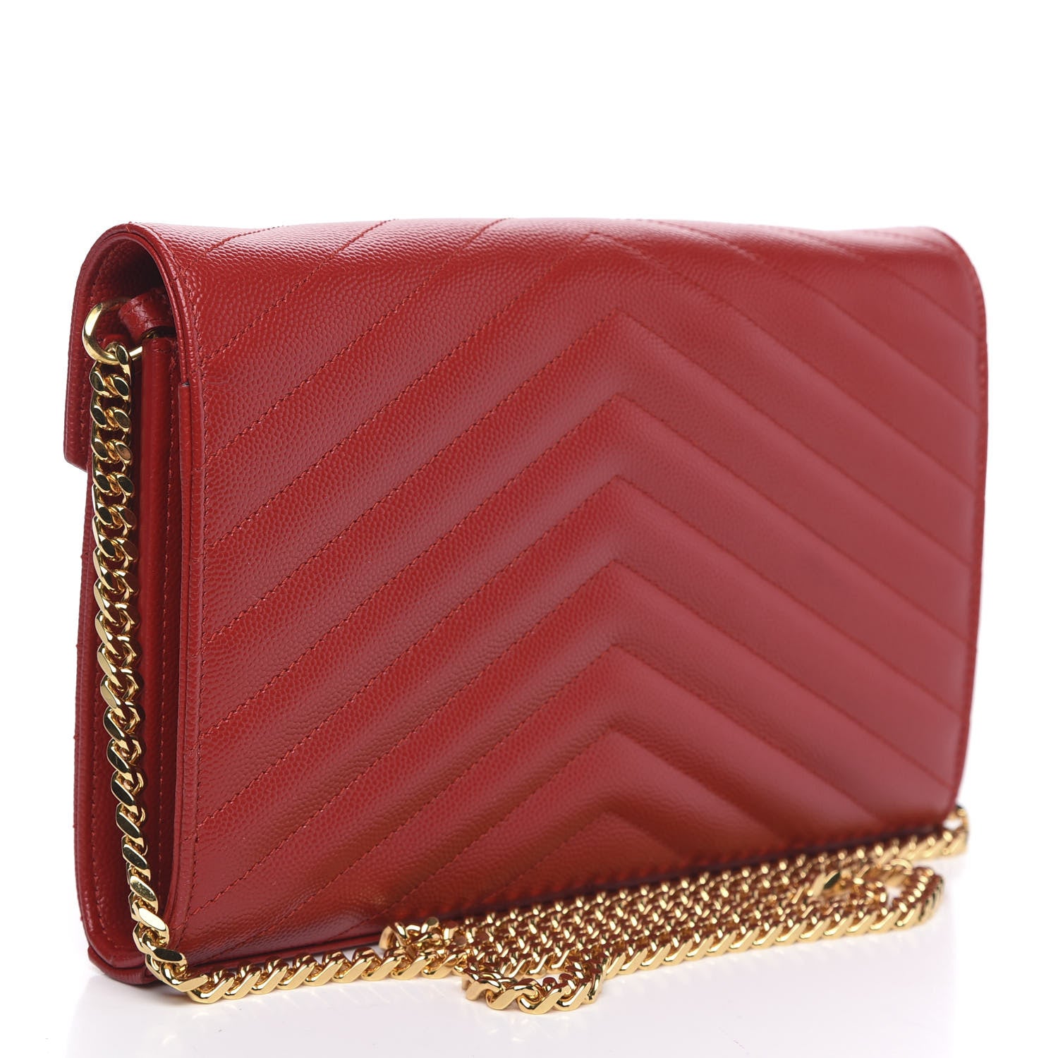 Saint Laurent Grain De Poudre Matelasse Chevron Monogram Chain Wallet Red 3 of 9
