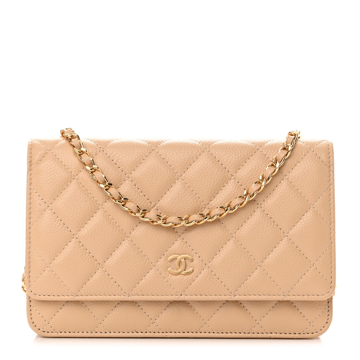 Caviar Quilted Wallet On Chain WOC Beige
