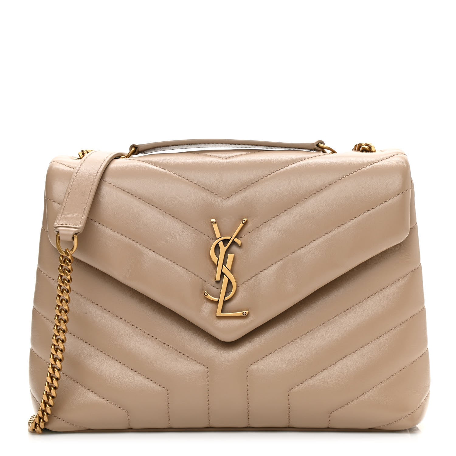 Saint Laurent Calfskin Y Quilted Monogram Small Loulou Chain Satchel Dark Beige 1 of 9