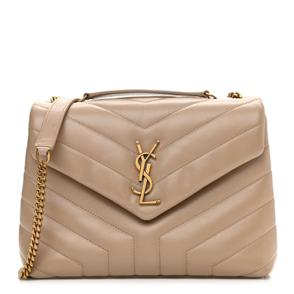 Saint Laurent Calfskin Y Quilted Monogram Small Loulou Chain Satchel Dark Beige 1 of 9
