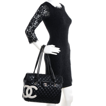 Chanel Calfskin Quilted Large Cambon Flap Black White 2 of 8