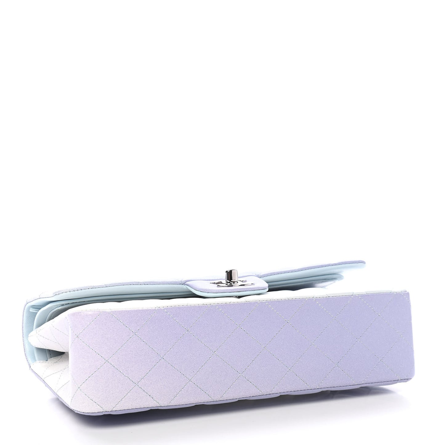 Perforated Lambskin Quilted Medium Double Flap Light Blue Light Purple White
