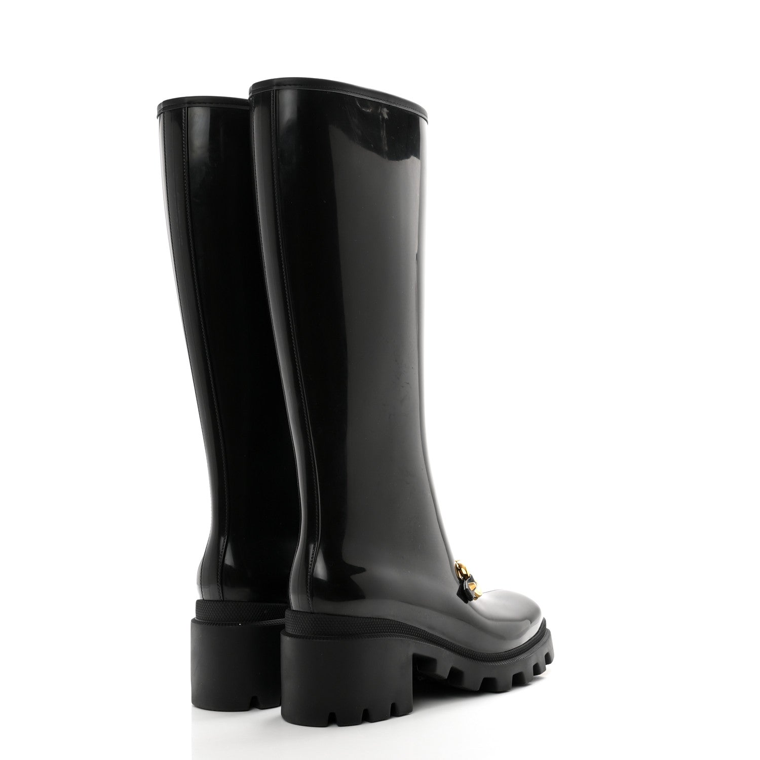 Gucci Rubber Horsebit Knee High Boots 39 Black 4 of 9