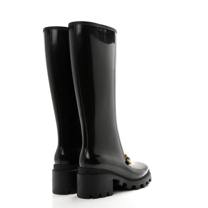 Gucci Rubber Horsebit Knee High Boots 39 Black 4 of 9