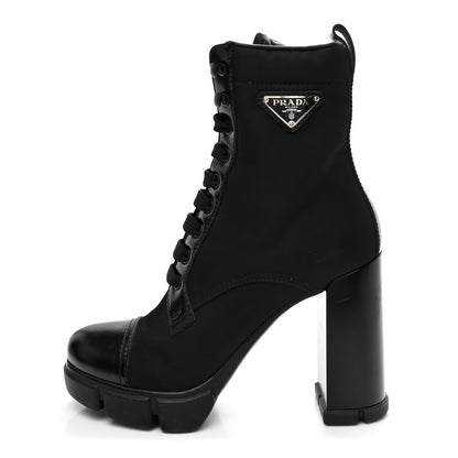 Prada Vitello Montana Re-Nylon Metal Triangle Logo 110mm Ankle Boots 36.5 Black 1 of 9