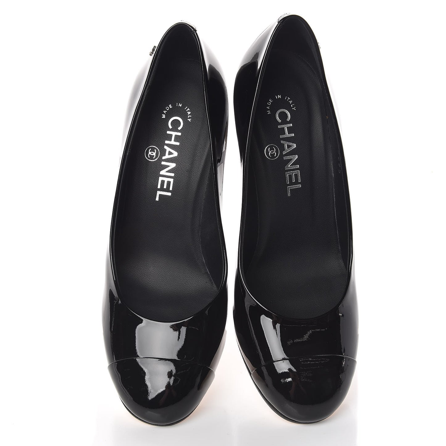 Patent Calfskin Cap Toe CC Pearl Pumps 36.5 Black