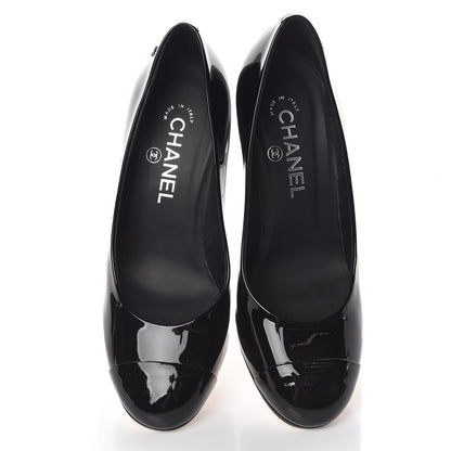 Chanel Patent Calfskin Cap Toe CC Pearl Pumps 36.5 Black 5 of 11
