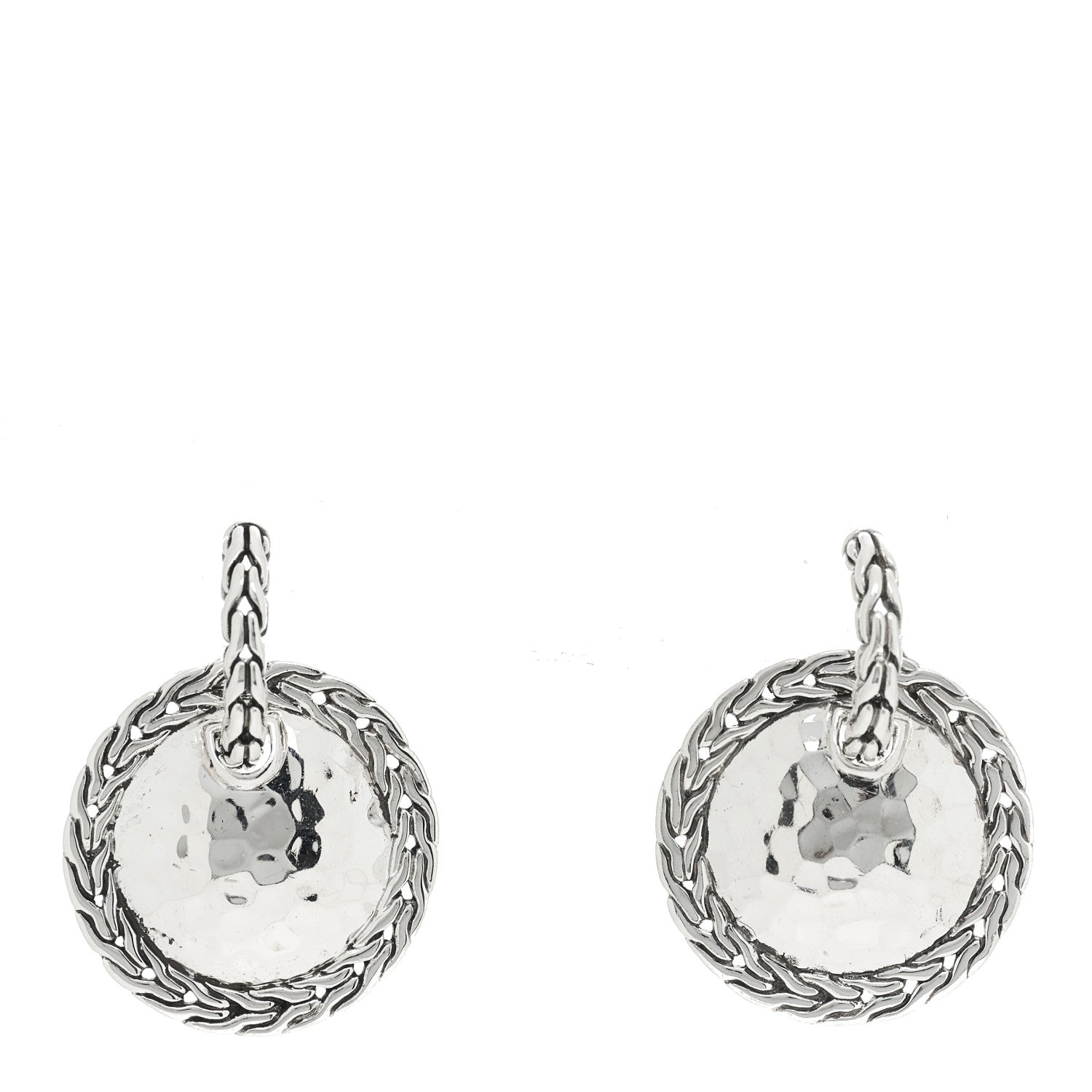 John Hardy Sterling Silver Classic Chain Hammered Disc Drop Earrings 1 of 4
