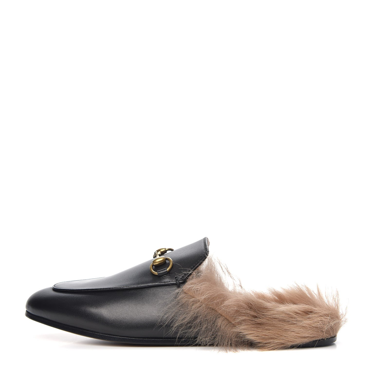 Gucci Calfskin Fur Womens Princetown Slippers 37.5 Black 1 of 8