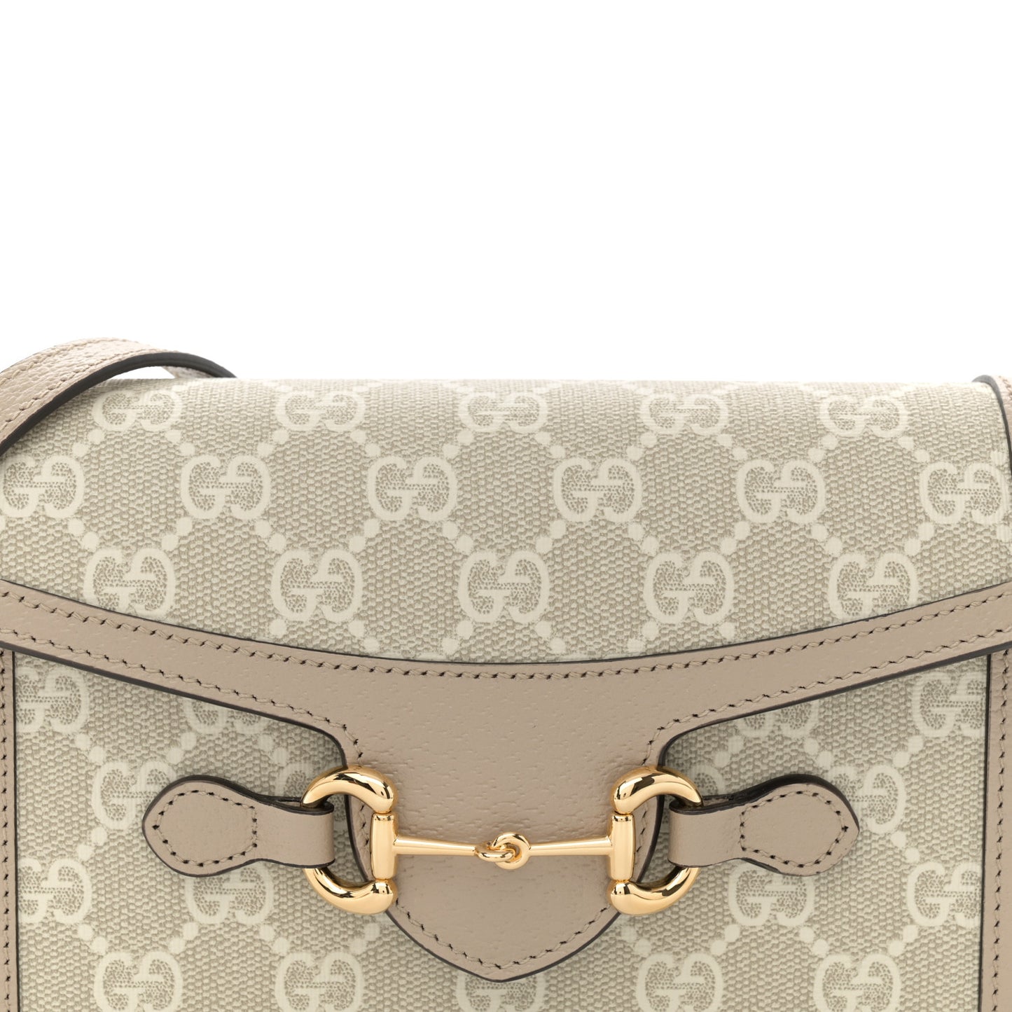GG Supreme Monogram Textured Dollar Calfskin Mini Horsebit 1955 Shoulder Bag Beige Mystic White Oatmeal