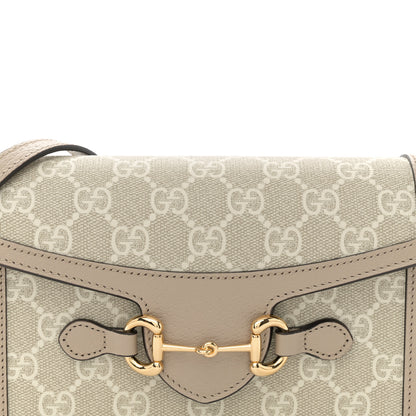 Gucci GG Supreme Monogram Textured Dollar Calfskin Mini Horsebit 1955 Shoulder Bag Beige Mystic White Oatmeal 8 of 12