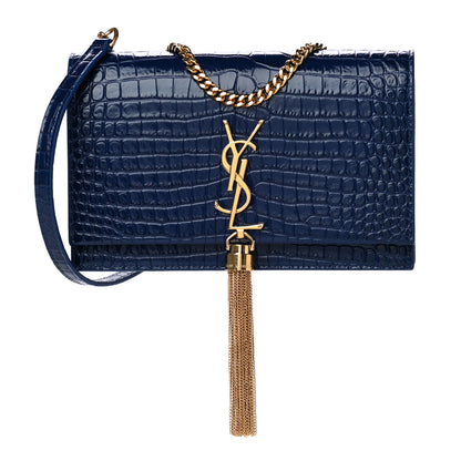 Saint Laurent Calfskin Crocodile Embossed Kate Monogram Tassel Chain Wallet Royal Blue 1 of 12