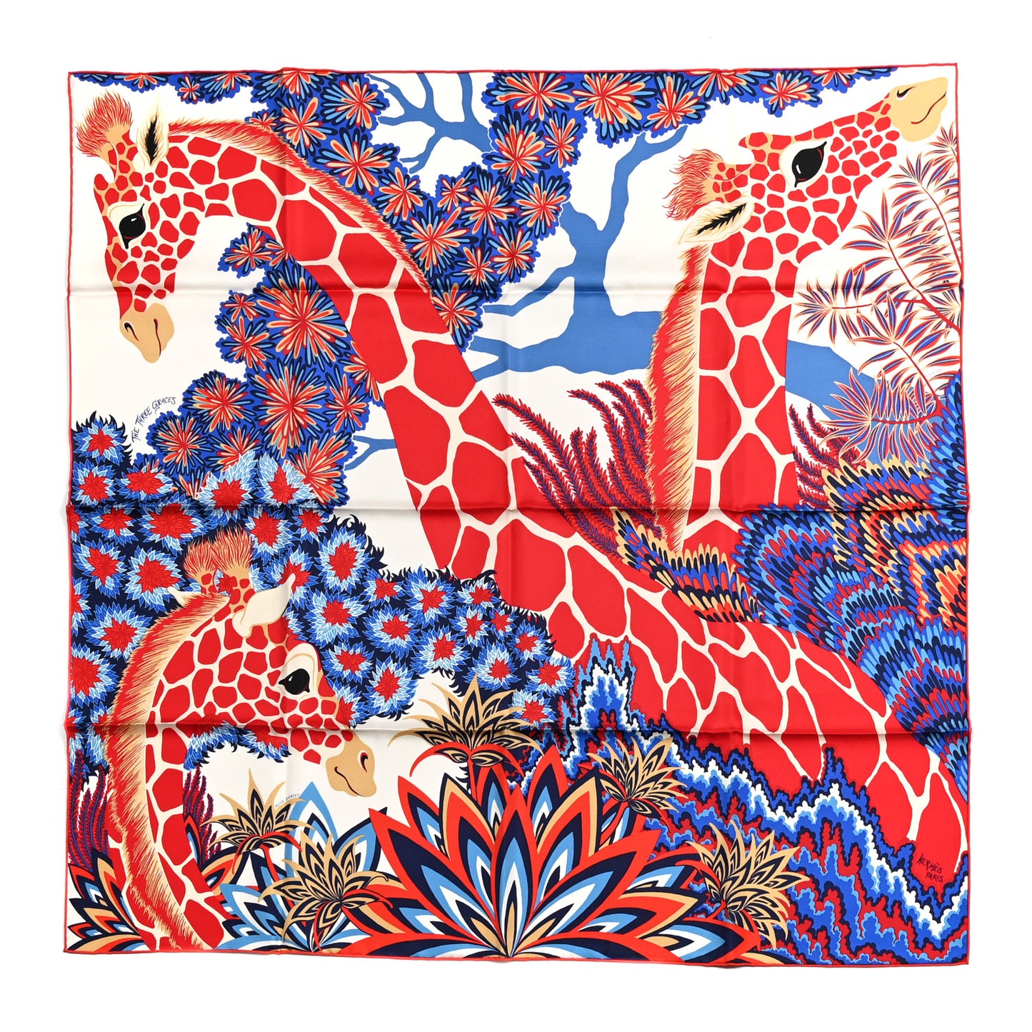Silk Twill The Three Graces Scarf 90 White Rouge Bleu
