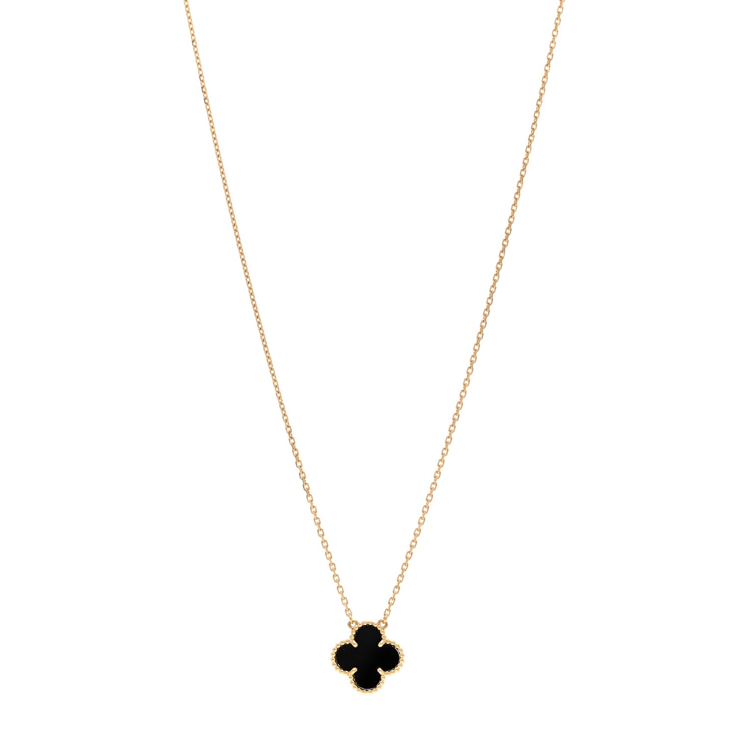 18K Yellow Gold Black Onyx Vintage Alhambra Pendant Necklace