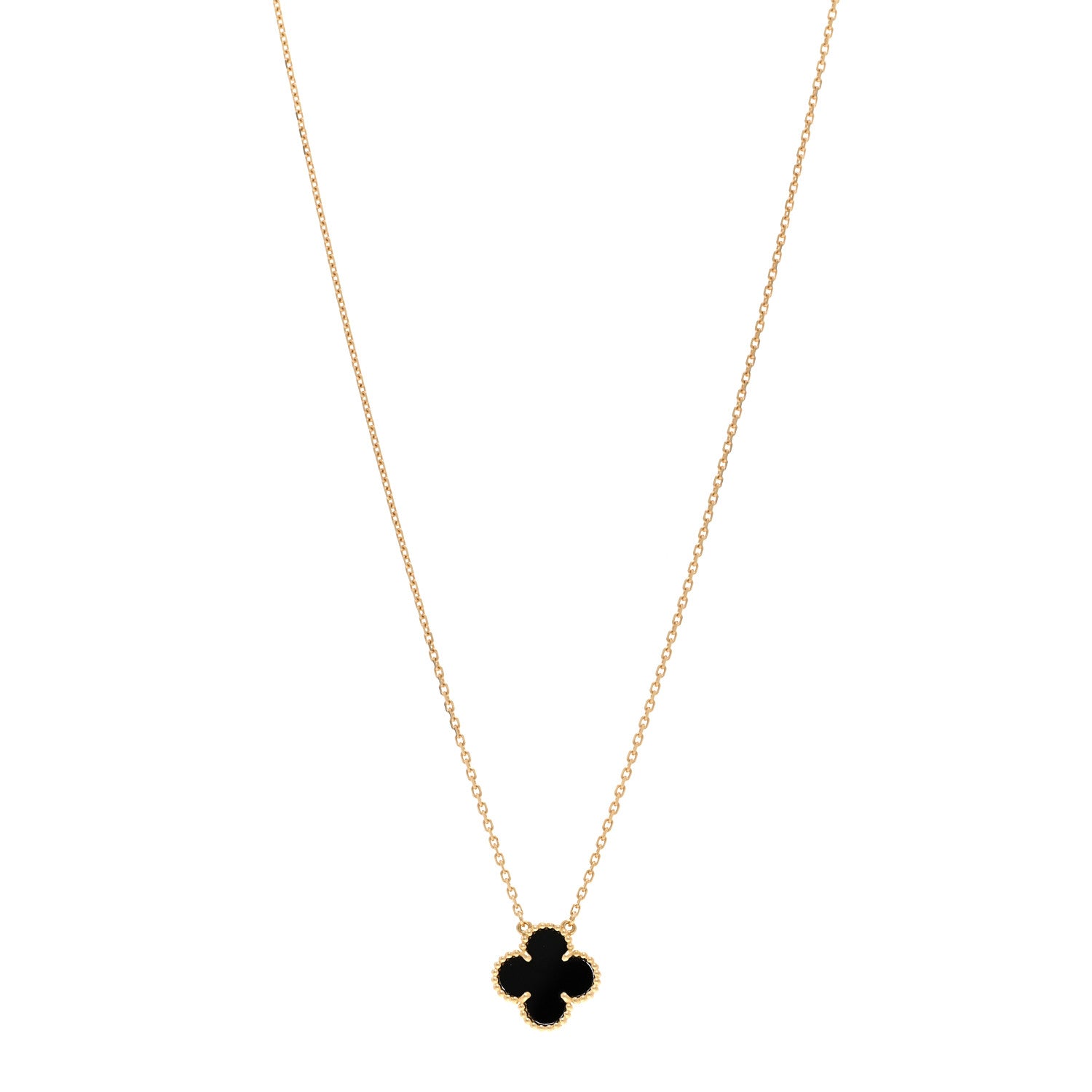 Van Cleef & Arpels 18K Yellow Gold Black Onyx Vintage Alhambra Pendant Necklace 1 of 6