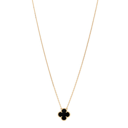 Van Cleef & Arpels 18K Yellow Gold Black Onyx Vintage Alhambra Pendant Necklace 1 of 6