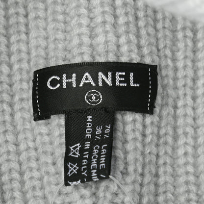 Chanel Wool Cashmere CC Beanie Hat Light Grey Fuchsia 5 of 5