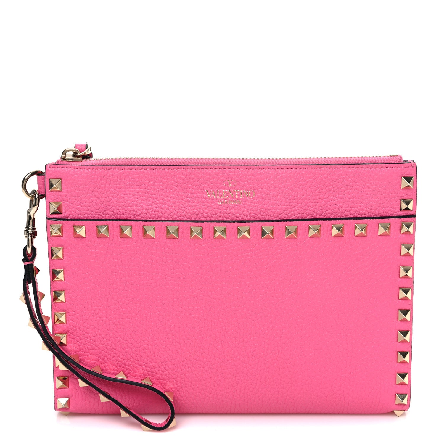 Valentino Garavani Pebbled Calfskin Medium Rockstud Flat Pouch Pink 1 of 9