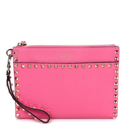 Valentino Garavani Pebbled Calfskin Medium Rockstud Flat Pouch Pink 1 of 9