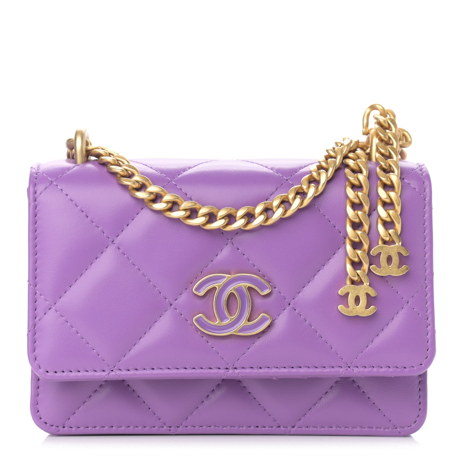 Chanel Lambskin Enamel Quilted Pending CC Clutch With Chain Purple 1 of 9