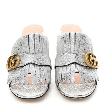 Gucci Galassia GG Marmont Fringe 75mm Slide Sandals 37.5 Argento 2 of 9