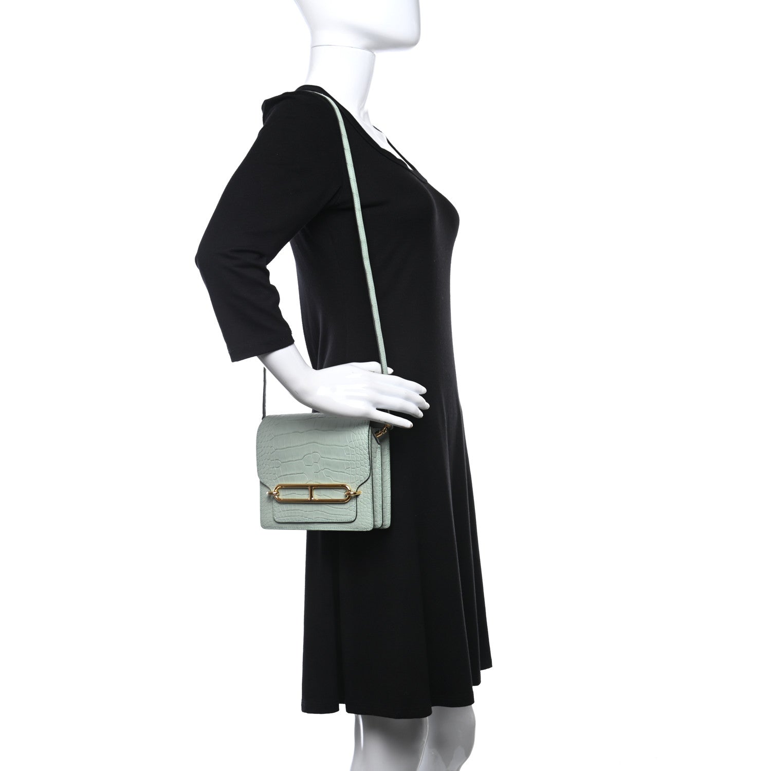 Hermes Matte Alligator Mini Sac Roulis Vert D’eau 2 of 9