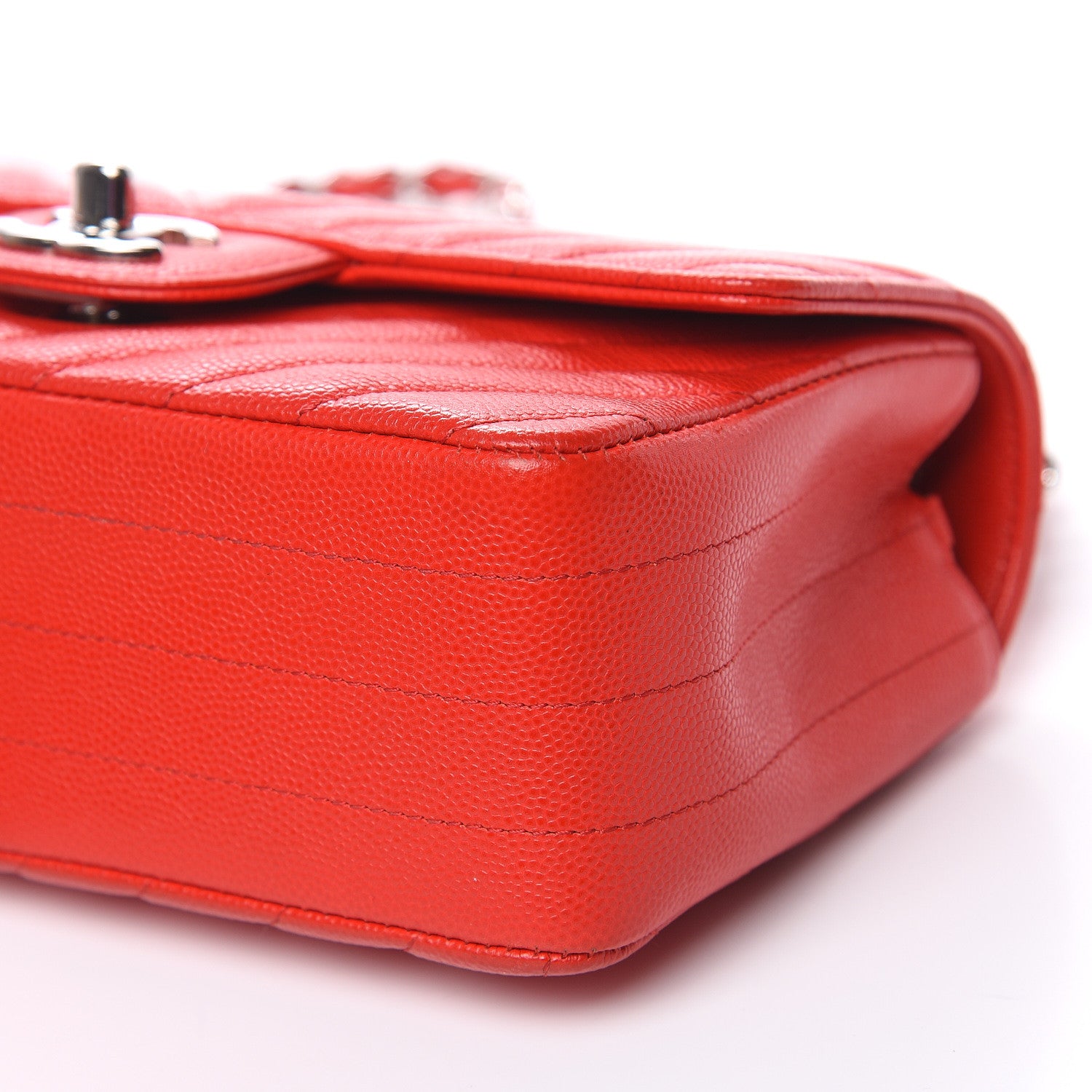 Chanel Caviar Chevron Quilted Mini Rectangular Flap Red 9 of 14