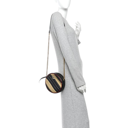 Gucci Azalea Calfskin Matelasse Diagonal Patchwork Mini Torchon GG Marmont Round Shoulder Bag Black Beige Romantic Cerise 2 of 10