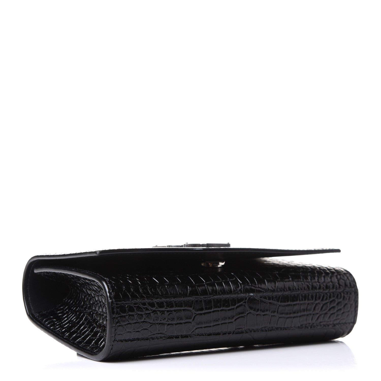 Saint Laurent Calfskin Crocodile Embossed Monogram Kate Belt Bag Black 4 of 12