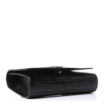 Saint Laurent Calfskin Crocodile Embossed Monogram Kate Belt Bag Black 4 of 12