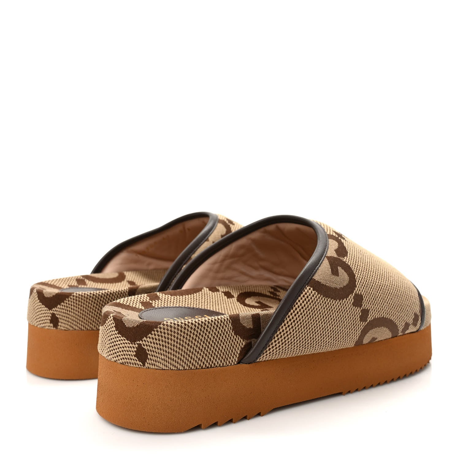 Gucci Monogram Jumbo GG Nappa Samoa Platform 40mm Slide Sandals 41 Camel Ebony New Acero 4 of 9