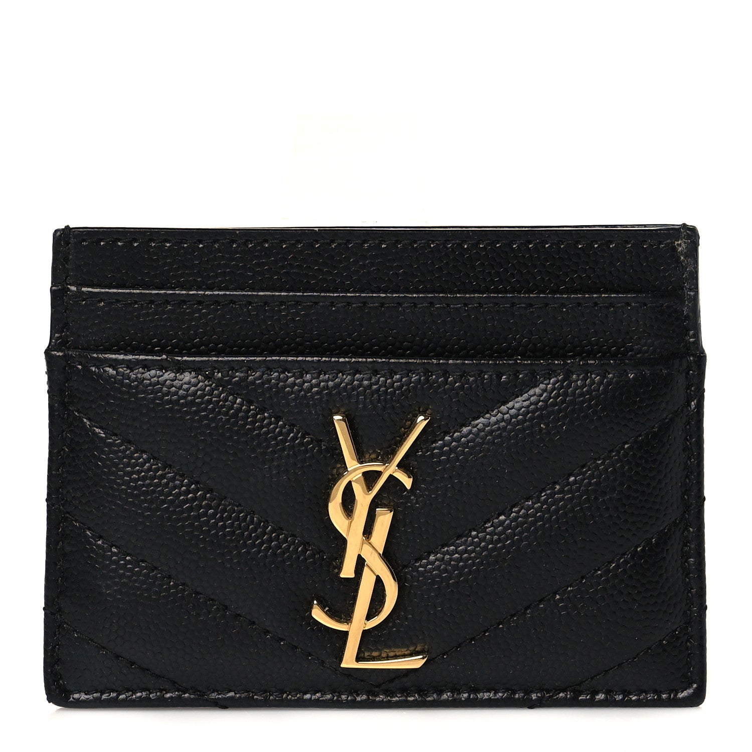 Saint Laurent Grain De Poudre Matelasse Chevron Monogram Credit Card Case Black 1 of 8