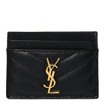 Saint Laurent Grain De Poudre Matelasse Chevron Monogram Credit Card Case Black 1 of 8